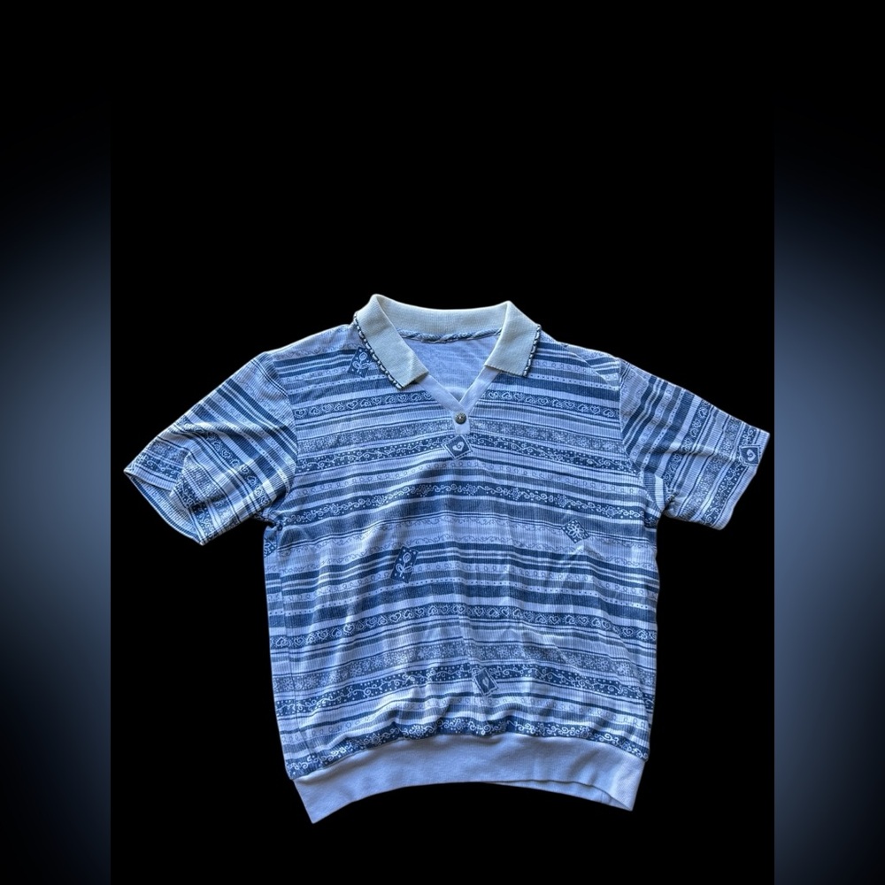 ✨Blue and white striped polo shirt with embroidered details✨